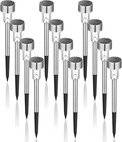 Allecto Premium - Tuinverlichting op zonne-energie LED straat 12 stuks wit - Roestvrij staal