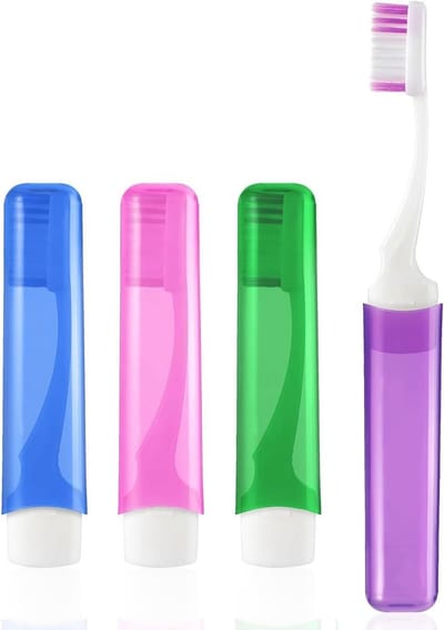 Inklapbare Draagbare Reistandenborstel Set - 4 Stuks, Perfect voor Reizen, Kamperen en Wandelen met Zachte Borstelharen voor Gevoelig Tandvlees
