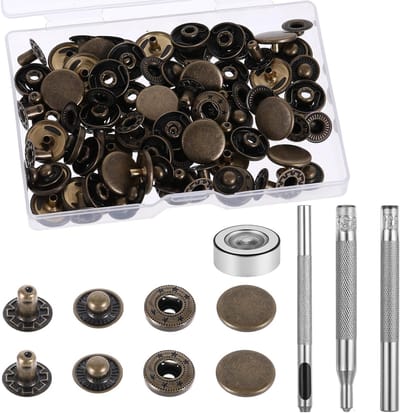 Set van 24 Echte Leren Drukknopen 15mm met Gereedschap voor Leren Ambachten en Naaiwerk