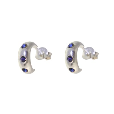 Behave – Oorbellen – 925 Sterling Zilveren Kleine Oorring met Blauwe Kristal steentjes