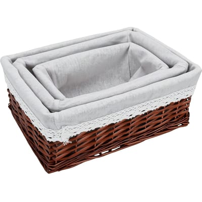 Set de 3 Paniers en Osier Doublés avec Doublures Amovibles Organisateur d'Étagère Paniers de Rangement Décoratifs Polyvalents pour Tiroir gray