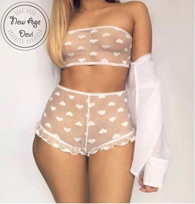 New Age Devi - Lingerie setje - Wit met Hartjes - S - Sexy Kanten Ondergoed
