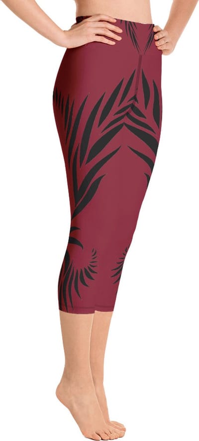 Sportlegging - Capri 3/4 - design Power Up - High Waist - Dry Fit - High Performance - 4way stretch- unieke print - UPF 50+ - Hardloop - Yoga - Fitness - Dans  - Pilates - Training – sportbroek – warmrood zwart - maat S