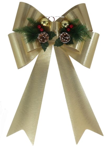 Gerimport Grote decoratie strik - 41 x 66 cm - goud - met LED verlichting - kunststof