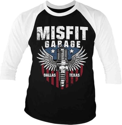 Misfit Garage Raglan top -S- American Piston Zwart/Wit