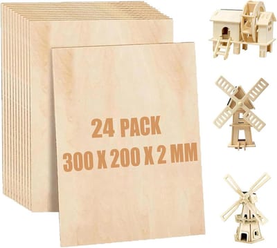 24-delige Set Dunne Houten Plaatjes Multiplex 300x200x2mm voor Knutselen en Modelbouw