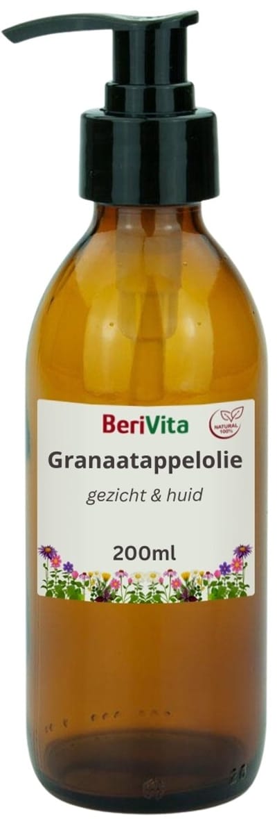 Granaatappelolie Puur 200ml Pompfles - Glas - Onbewerkte Granaatappel Olie voor Huid en Haar - Pomegranate Seed Oil