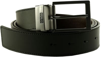 HUGO Leren Riem Gilbert-Soft Or35 Leather Belt W115 Black / Brown Zwart Donkerbruin
