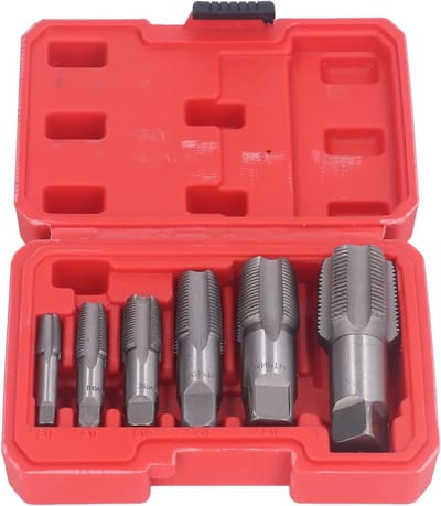 Set van 6 NPT Pijp Stapels, Handmatige Draadset van Koolstofstaal voor Precisie Draadbewerking, Geschikt voor Loodgieterswerk en Mechanica, Inclusief Maten 1, 3/4, 1/2, 3/8, 1/4, 1/8 NPT