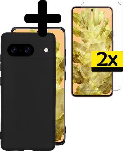 Hoesje - Met 2x Screenprotector - Geschikt voor Google Pixel 8 - Sterk & Shockproof - Back Cover - Siliconen Case - Telefoon Hoes - Telefoonhoesjes - Zwart