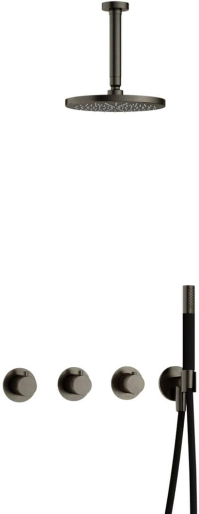 Hotbath Cobber - CB7067 - Inbouw Regendoucheset - Verouderd Ijzer - 2 Stopkranen - Thermostatisch - Plafondbuis 15 cm - Hoofddouche 200 mm - Staafhanddouche - Waterbesparend