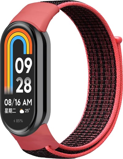 By Qubix - Sport loop nylon bandje - Zwart met lichtrood - Geschikt voor Xiaomi Smart Band 8 / 9 / 10
