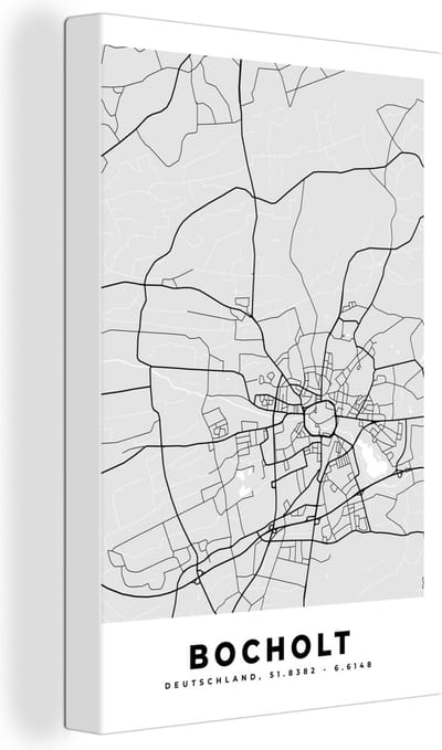 Canvas Schilderij Stadskaart - Plattegrond - Kaart - Bocholt - Duitsland - 20x30 cm - Wanddecoratie