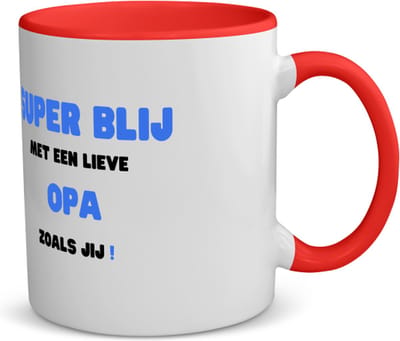 Akyol - super blij met een lieve opa zoals jij koffiemok - theemok - rood - Opa - de liefste opa - verjaardag - cadeautje voor opa - opa artikelen - kado - geschenk - 350 ML inhoud
