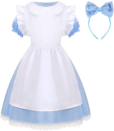 Aomig Alice Kostuums voor Kinderen en Peuters - Wonderland Jurken Set Met Haarband, Fancy Dress Blauw en Wit, Outfit voor Boek Dag