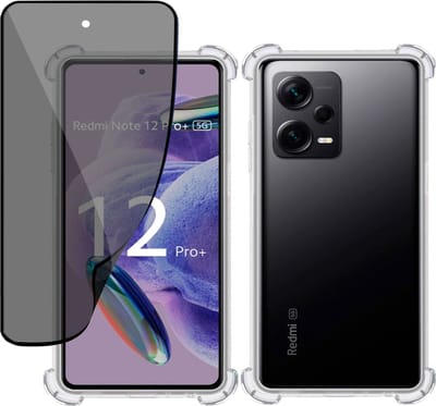 Hoesje + Privé Screenprotector geschikt voor Xiaomi Xiaomi Redmi Note 12 Pro+ – Privacy Tempered Glass - Case Transparant