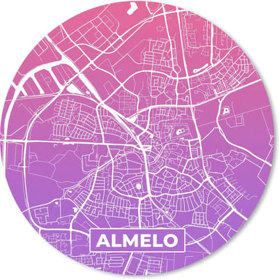 Muismat rond 20x20 cm - Mousepad Stadskaart - Almelo - Paars - Nederland - Ronde muismatten