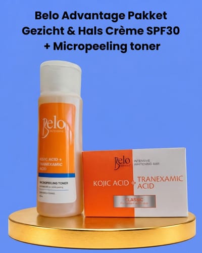 Belo Value Pack Kojic Acid + Tranexaminezuur Micropeeling Toner 60 ml + Zeep 65 g – Verhelderende & Exfoliërende Set – Helpt Donkere Vlekken te verminderen, Egaliseert de Huidtint & Zorgt voor een Gladde, Stralende Huid