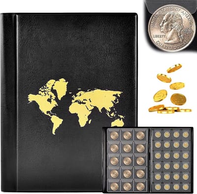 Dailygoods- Munalbum 480 Compartimenten - 2 Euro Munten Bewaaralbum - Transparant - Hoogwaardige PU Leren Omhulsel - 17.8 x 24.5 x 1.8 cm - Perfecte Bescherming - Muntencollectieboek