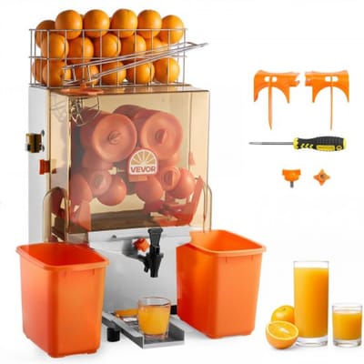 VEVOR Commerciële Sinaasappelpers, Elektrische Citruspers, 120W Roestvrij Staal, Persmachine voor maximaal 20 Sinaasappels per Minuut, Persmachine voor Citroenen en Citrusvruchten met Kraan & Schilopvangbak