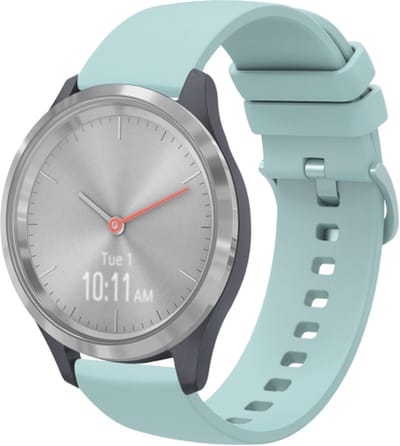 By Qubix - Geschikt voor Garmin bandje - 18mm - Geschikt voor Garmin Venu 3s / Vivoactive 4s / Venu 2s / Vivomove 3s / Forerunner 255s / 265s - Soft siliconen bandje - Lichtblauw