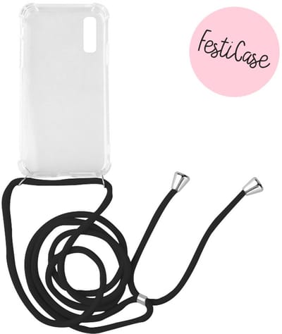 FESTICASE Hoesje Geschikt voor Samsung Galaxy A50 Telefoonhoesje met koord (zwart) TPU - Soft Case Hoesje - Transparant