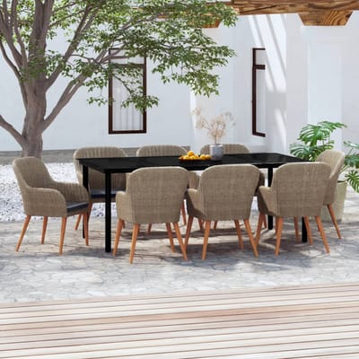 vidaXL - 9-delige - Tuinset - met - kussens - bruin