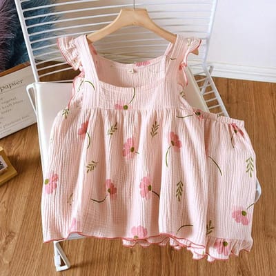 Japanse Zomer Nieuwe Dames Pyjama Pak Korte Mouwen Shorts Tweedelig 100% Katoen Crêpe Eenvoudig Geruit Dun Huiskleding L