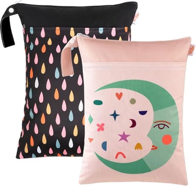 Wetbag XL voor kinderen - 2 stuks 40x30 cm - 2 vakken met ritssluiting - herbruikbare natzak voor luiers, zwemmen, reizen