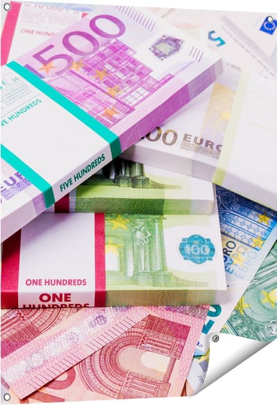 Gards Tuinposter Euro Geld Briefjes - Stapels - 80x100 cm - Tuindoek - Tuindecoratie - Wanddecoratie buiten - Tuinschilderij