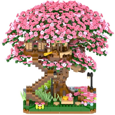 2138 STUKS Sakura Huis Bouwstenen Kersenhout Huis Bonsai Model Speelgoed Huisdecoratie No box pink