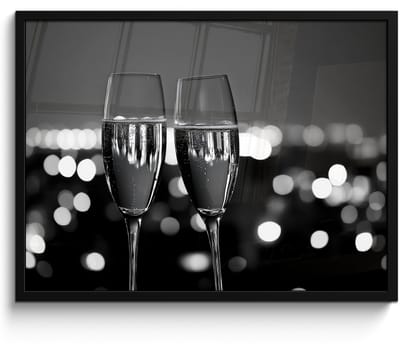 Fotolijst inclusief poster - Posterlijst 70x50 cm - Posters - Bubbels - Proosten - Champagneglazen - Stadslichten - Foto in lijst - Keuken decoratie muur - Wanddecoratie accessoires - Muurdecoratie - Schilderijen
