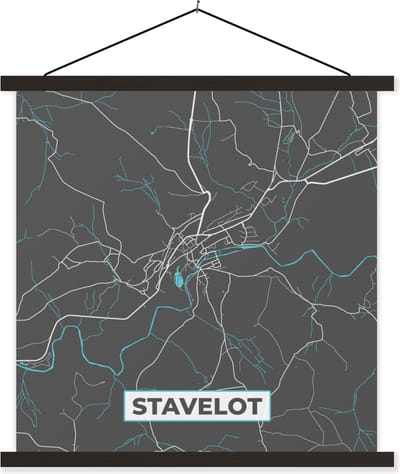 Posterhanger incl. Poster 60x60 cm - Schoolplaat - Kaart – Plattegrond – Stadskaart – Stavelot – België - Grijs - Textielposter - Zwarte latten - Stadskaart
