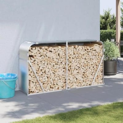 Houten Rek voor Buiten met Staal Afdekking - Opslagruimte voor Brandhout - Ideaal voor Terras en Open Haard - 180 x 45 x 100 cm
