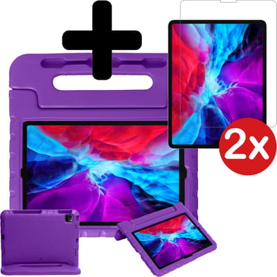 Hoesje - Geschikt voor Apple iPad Pro (2022) - 11 inch - 4e generatie - Met 2x Screenprotector - Kinderhoes - Shockproof Bumper - Kidsproof Case - Tablethoes - Kinder Hoes Cover - Paars