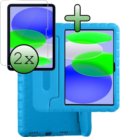 Hoesje Geschikt voor Apple iPad A16/A18 (2025/2026) - 11 inch (11e & 12e generatie) - Met 2x Screenprotector - Kinderhoes Shockproof Bumper - Kidsproof Case - Tablet Hoes - Kinder Hoes Cover - Blauw