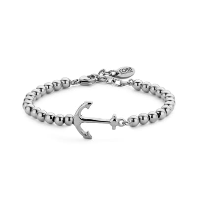 CO88 Collection Elemental 8CB 90371 Stalen Armband met Beads en Anker - Stalen Beads 5 mm - Lengte 16,5 + 3 cm - Zilverkleurig