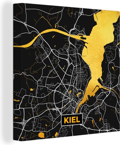 Canvas Schilderij Kiel - Plattegrond - Stadskaart - Kaart - Goud - Duitsland - 20x20 cm - Wanddecoratie