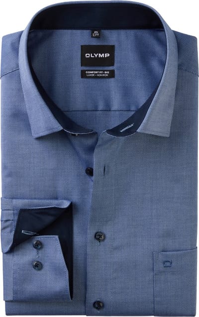 OLYMP Luxor comfort fit Big overhemd - natte - marine blauw - Strijkvrij - Boordmaat: 54