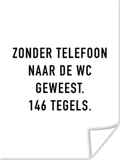 Poster Spreuken - Quotes - Zonder telefoon naar de wc geweest. 146 tegels. - Toilet - 120x160 cm XXL