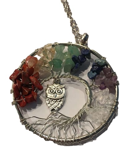 Petra's Sieradenwereld - Ketting levensboom kleur met hanger uil (tree of life)