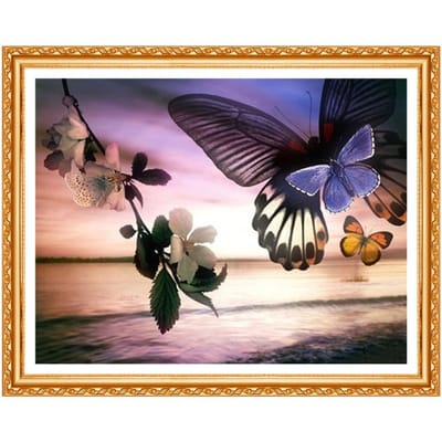 100% Volledige 5D Doe-het-zelf Diamant Schilderen Vlinders 3D Diamant Schilderen Ronde Bloemen 20X30CM black