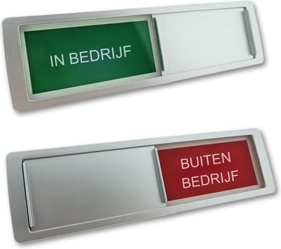 CombiCraft schuifbordje met "In Bedrijf-Buiten Bedrijf" in zilver 178 x 50 mm - per 1 stuk