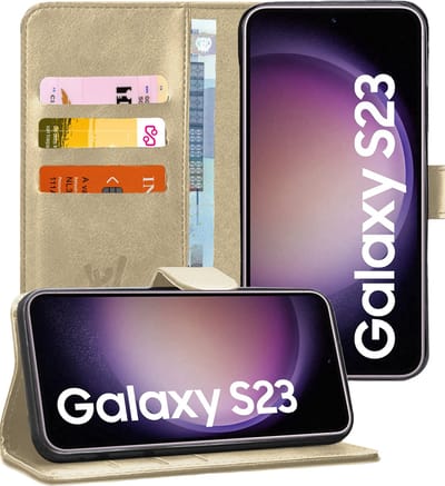 Hoesje geschikt voor Samsung Galaxy S23 - Book Case Kunstleer Pasjeshouder Goud