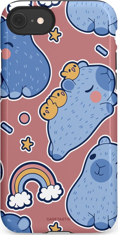 Casetastic Hoesje Geschikt voor Apple iPhone 7/8/SE - Stijlvolle Beschermende Duo-layer Case - Capibara knuffelvriend