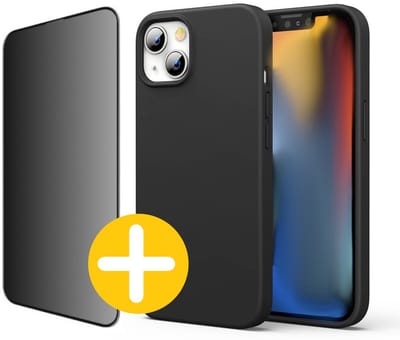 Hoesje en Privacy Screenprotector Combi Geschikt Voor iPhone 13 Mini - Zwart Hoesje + Privacy Glas