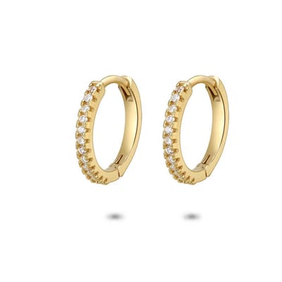 Twice As Nice Oorbellen in 18kt verguld zilver, oorring met zirkonia, 13 mm
