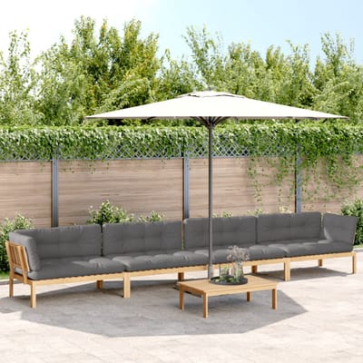 vidaXL - 5-delige - Loungeset - pallet - met - kussens - massief - acaciahout