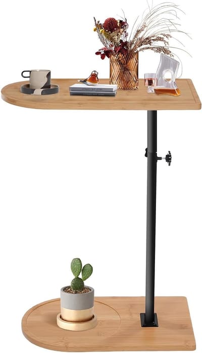 Bijzettafel In Hoogte Verstelbaar - Kleine Koffietafel Mobiel - Woonkamer Badkamer Balkon - 360 Graden Draaibaar Tafelblad