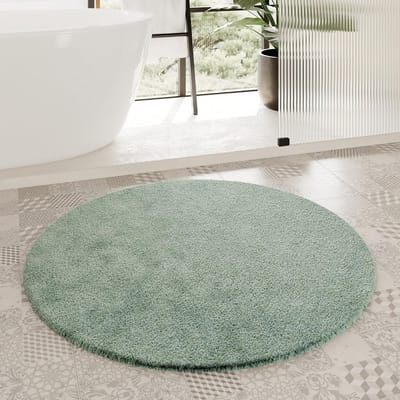 Badmat Rond - Vloerkleed Badkamer - Voeten Warm Houden - Antislip Latex Coating - 90 cm Doorsnede - Saliegroen